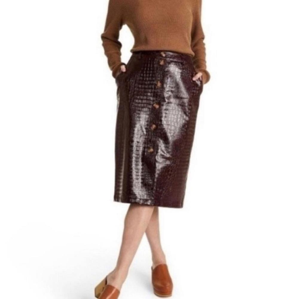 Rachel Comey Brown Croc-Embossed Midi Skirt